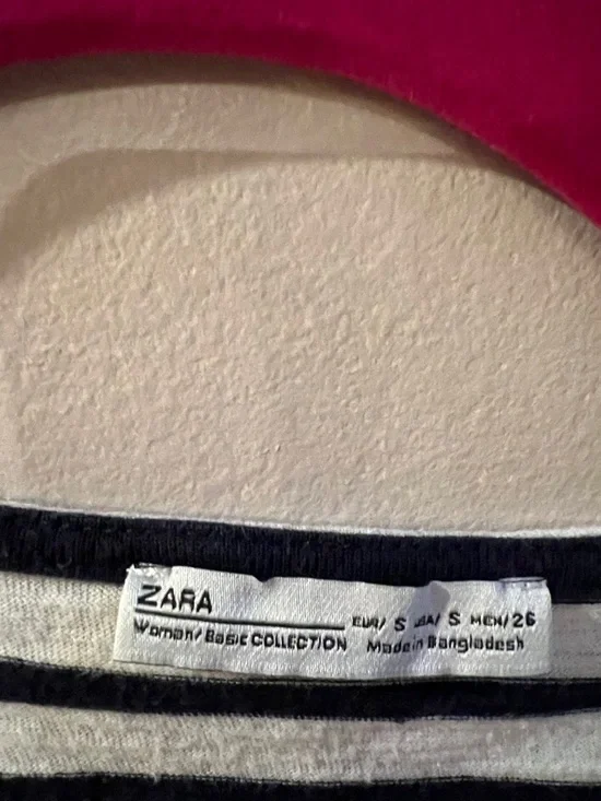 Zara Black & White Striped Short Sleeve Ruffle-Sleeve Tee Size Small - Picture 2 of 5